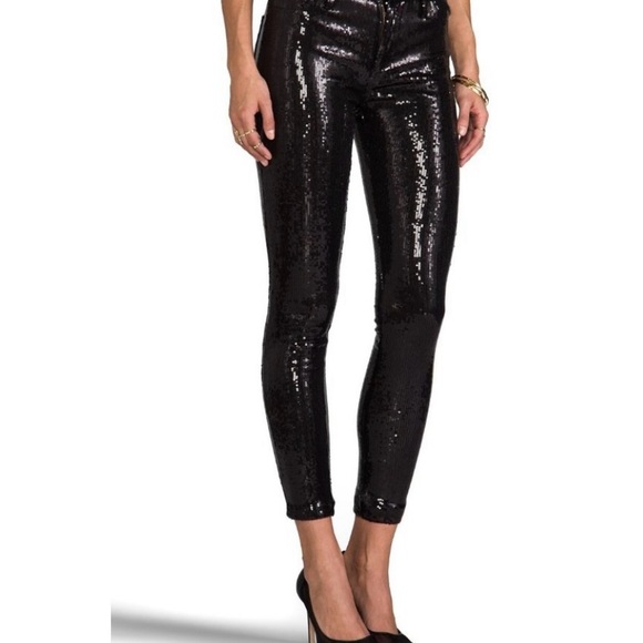 ‼️WOW‼️🤩Wildfox Raquel Black Mid Rise Sequin Skinny Pants‼️‼️‼️ - Picture 5 of 10